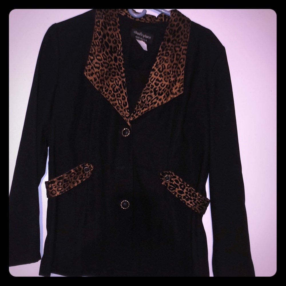 A dress jacket with animal print accents